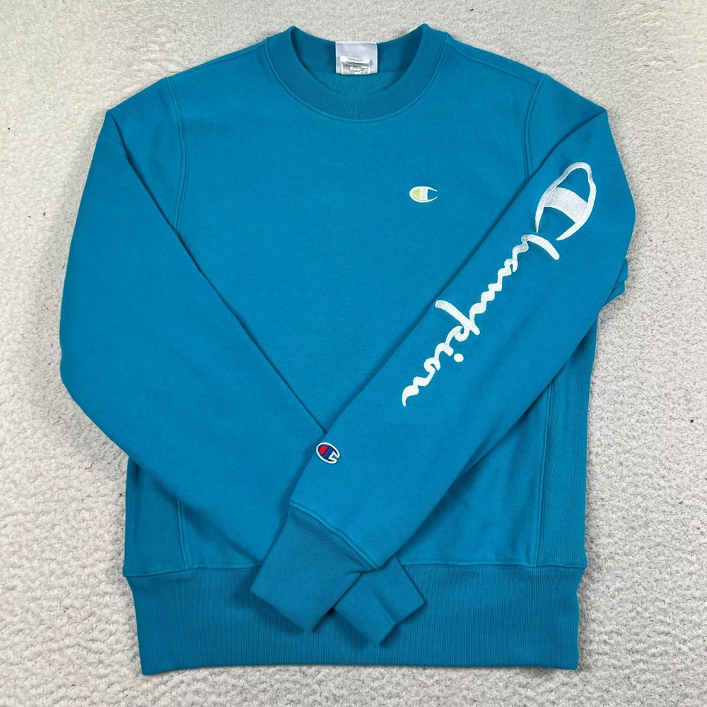 Champion Reverse Weave Sweatshirt Mens Small Crewneck Pullover Teal Blue